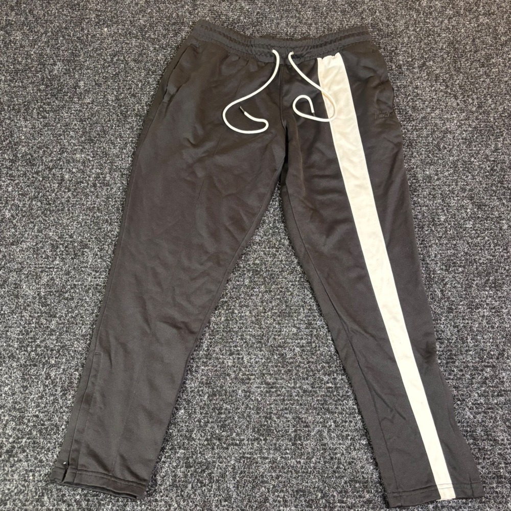 Puma Mens Track Pants Black White Side Stripe Joggers Ankle Zip Size L